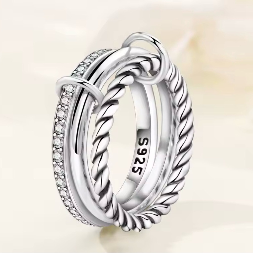 .925 Sterling  Silver Dazzling Crystal Ring Trio